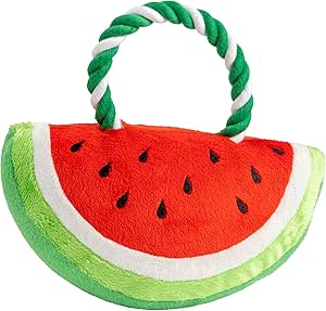 House of Paws Watermelon Rope Dog Toy - Durable Fetch and Tug Play with Squeaker for All Breeds
