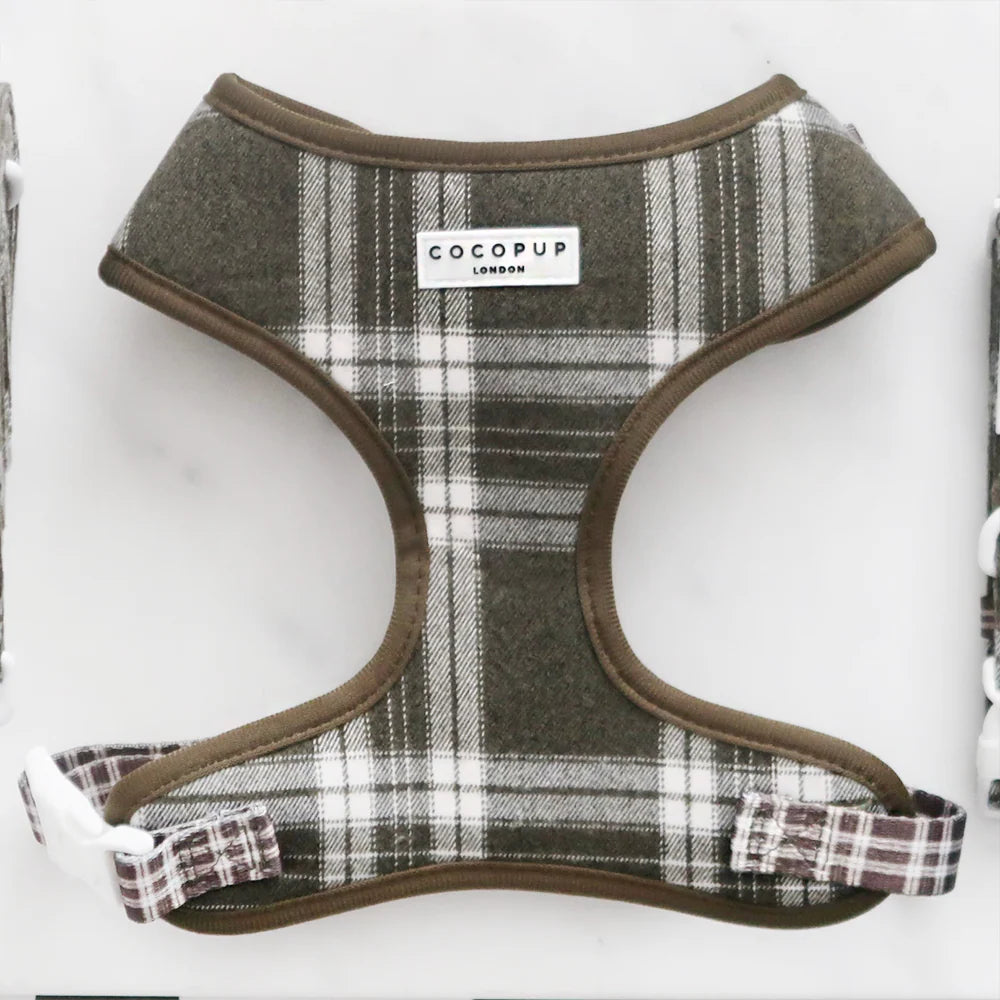 COCOPUP OLIVE CHECK ADJUSTABLE NECK HARNESS
