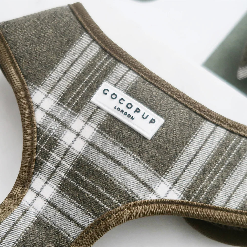 COCOPUP OLIVE CHECK ADJUSTABLE NECK HARNESS