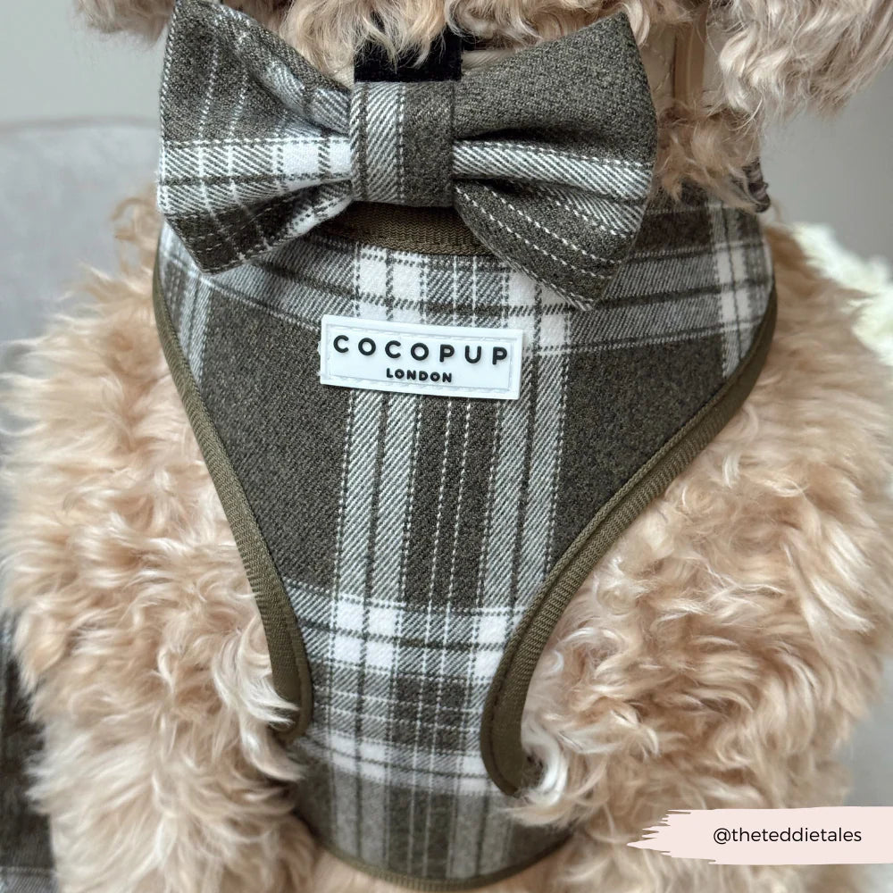 COCOPUP OLIVE CHECK ADJUSTABLE NECK HARNESS