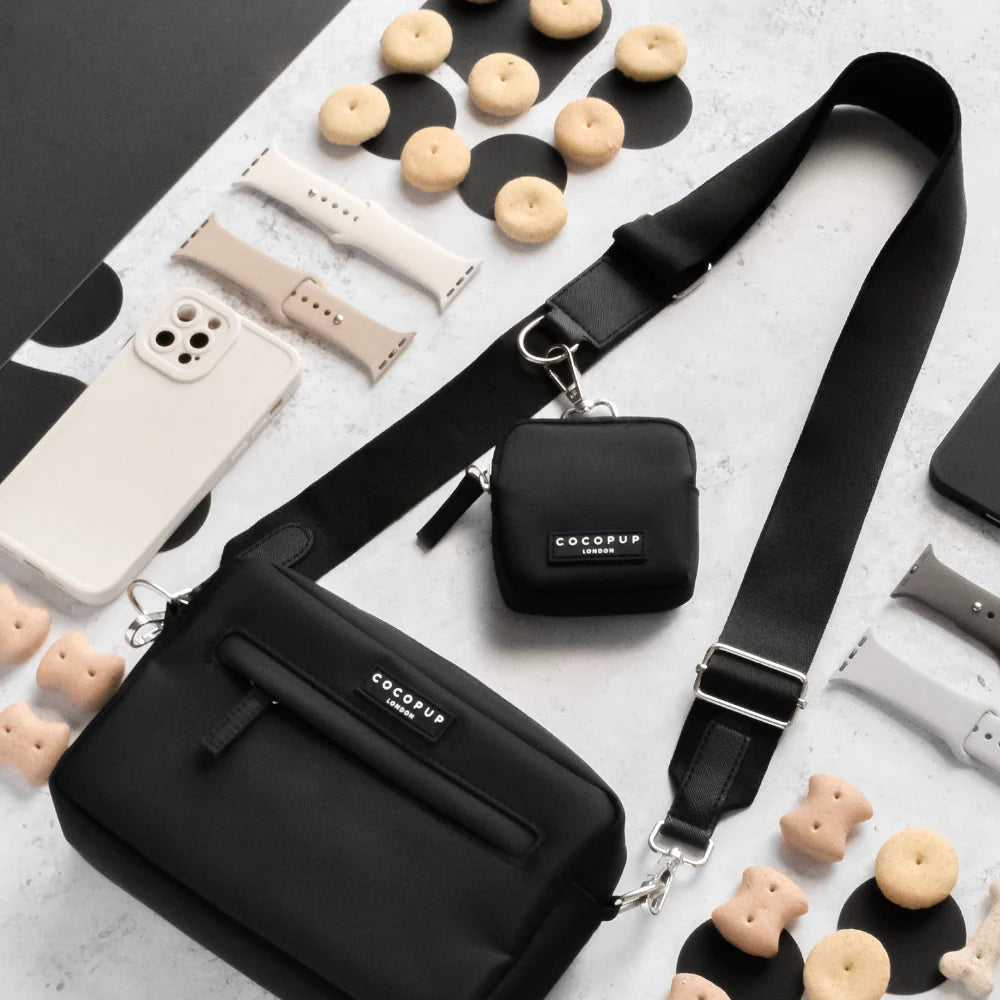 Dog walk bag and strap - black