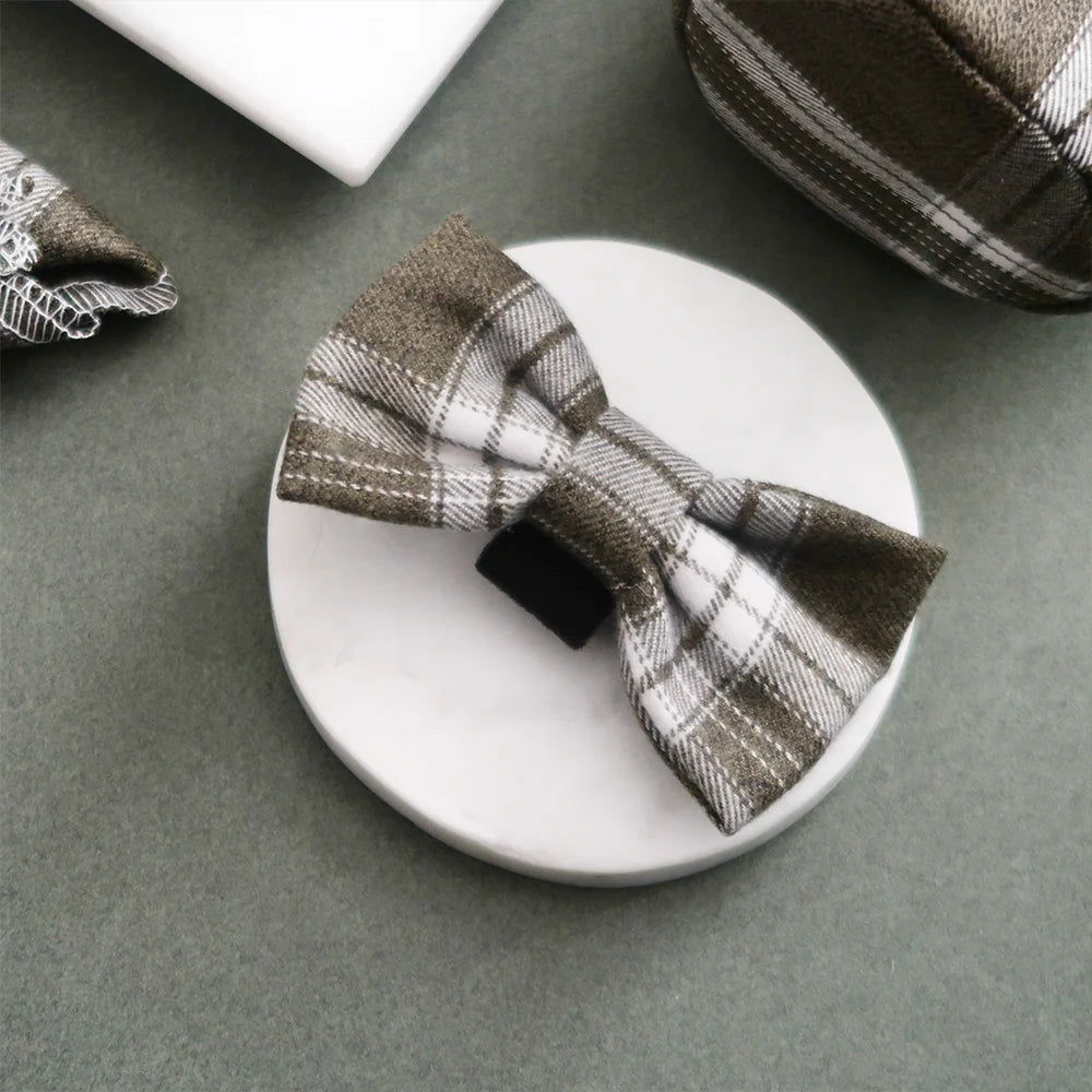 OLIVE CHECK BOW TIE