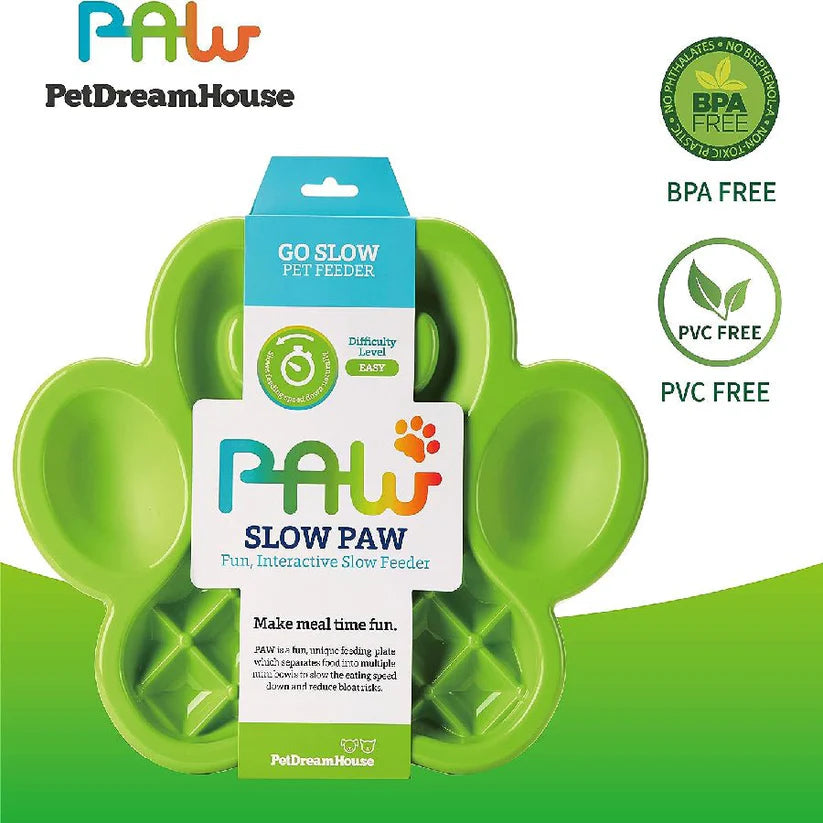 PetDreamHouse PAW Dog Slow Feeder Bowl, Puppies or Cats Plate Food Treats Controls Fast Eating Anti Bloating